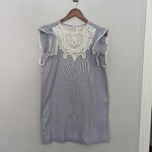 NEW Women's LOFT Petite Crocheted Lace Flutter Dress  Small Blue White
